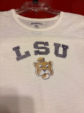 LSU Tigers white T-shirt worn once. By Banner  47. Tag reads large.  P/P is #19